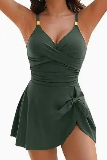 8 Colors Cute Women Swimdress Tummy Control Sexy One Piece Slim & Comfortable Ruched & Cross Swimwear Elastic Beachwear 2025 New - Womans Fashion