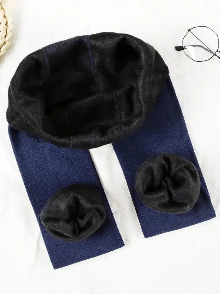 Navy blue women's thermal leggings with black fleece lining, cozy winter fashion wear