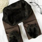 Black fuzzy tights with ribbed waistband, cozy winter fashion for women