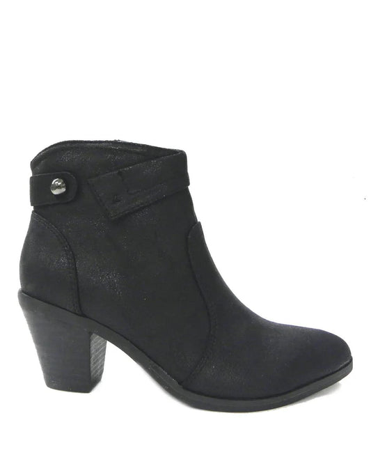 Black women's ankle boot with block heel and side buckle detail, fashion footwear