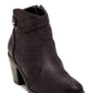 Black suede ankle boot with block heel and side buckle, women's fashion footwear