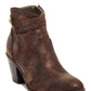 Brown women's ankle boot with block heel and side buckle, fashion footwear for casual wear