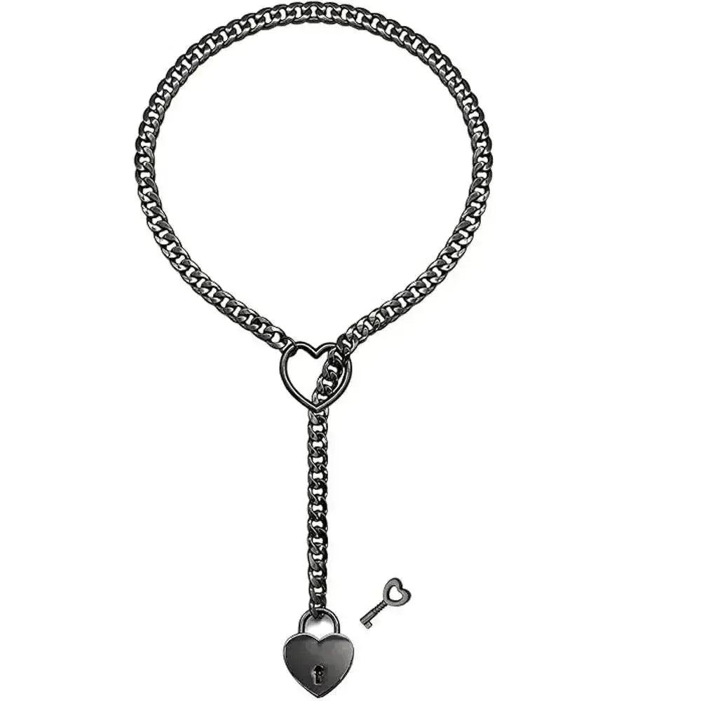 Black heart lock and key pendant necklace for women's fashion