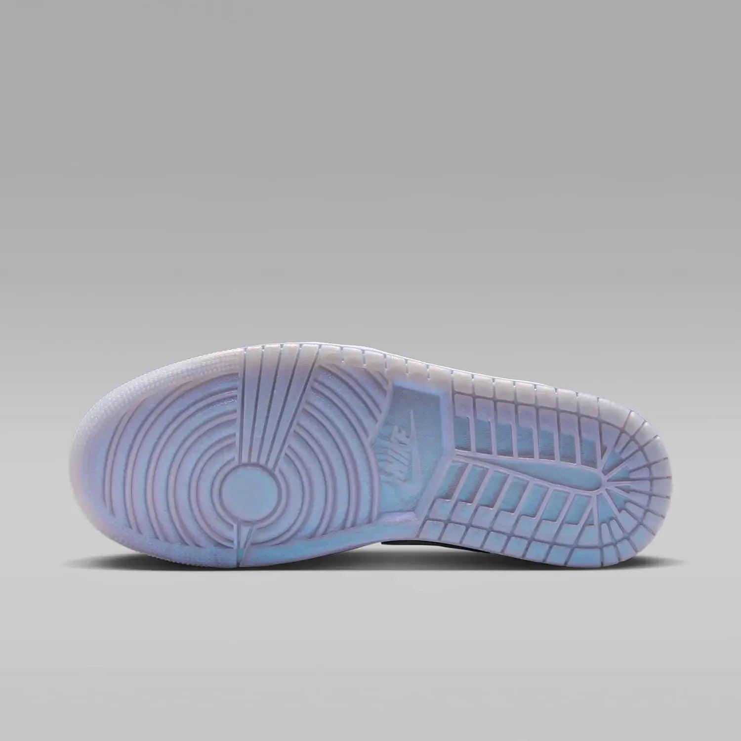 Iridescent blue and white sneaker sole with Nike Air design, stylish women's fashion footwear