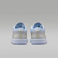 Light blue Air Jordan sneakers with quilted design and wing logo, women's fashion footwear