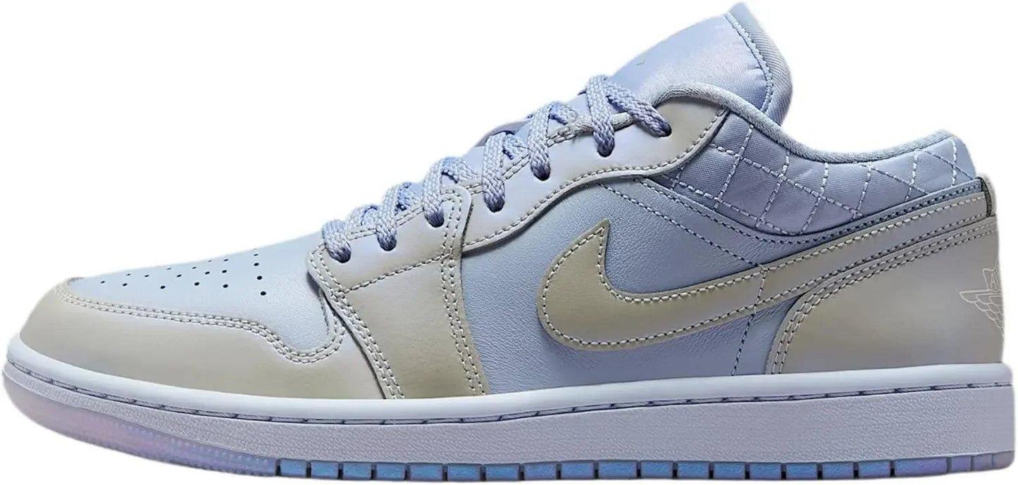 Women's light blue and beige low-top sneaker with quilted heel and Nike swoosh