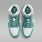 Teal and white high-top sneakers with Jumpman logo, perfect for women's fashion and streetwear style