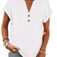 White women's V-neck button-up t-shirt with rolled sleeves, casual fashion top