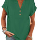 Green women's V-neck button-up t-shirt with rolled sleeves, casual fashion top