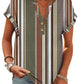 Women's patterned short sleeve blouse with geometric stripes and button front, casual fashion top