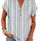 Women's geometric print V-neck button-up top with rolled sleeves, casual fashion blouse