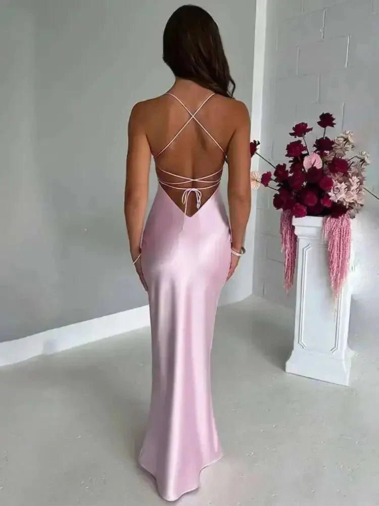 Avrilyaan Satin Backless Slim Sexy Dress Women 2024 Bodycon Long Summer Dress Mermaid Elegant NightClub Party Dresses Vestidos - Womans Fashion
