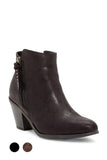 Women's black suede ankle boot with side zipper and block heel, fashion footwear for casual or dressy looks