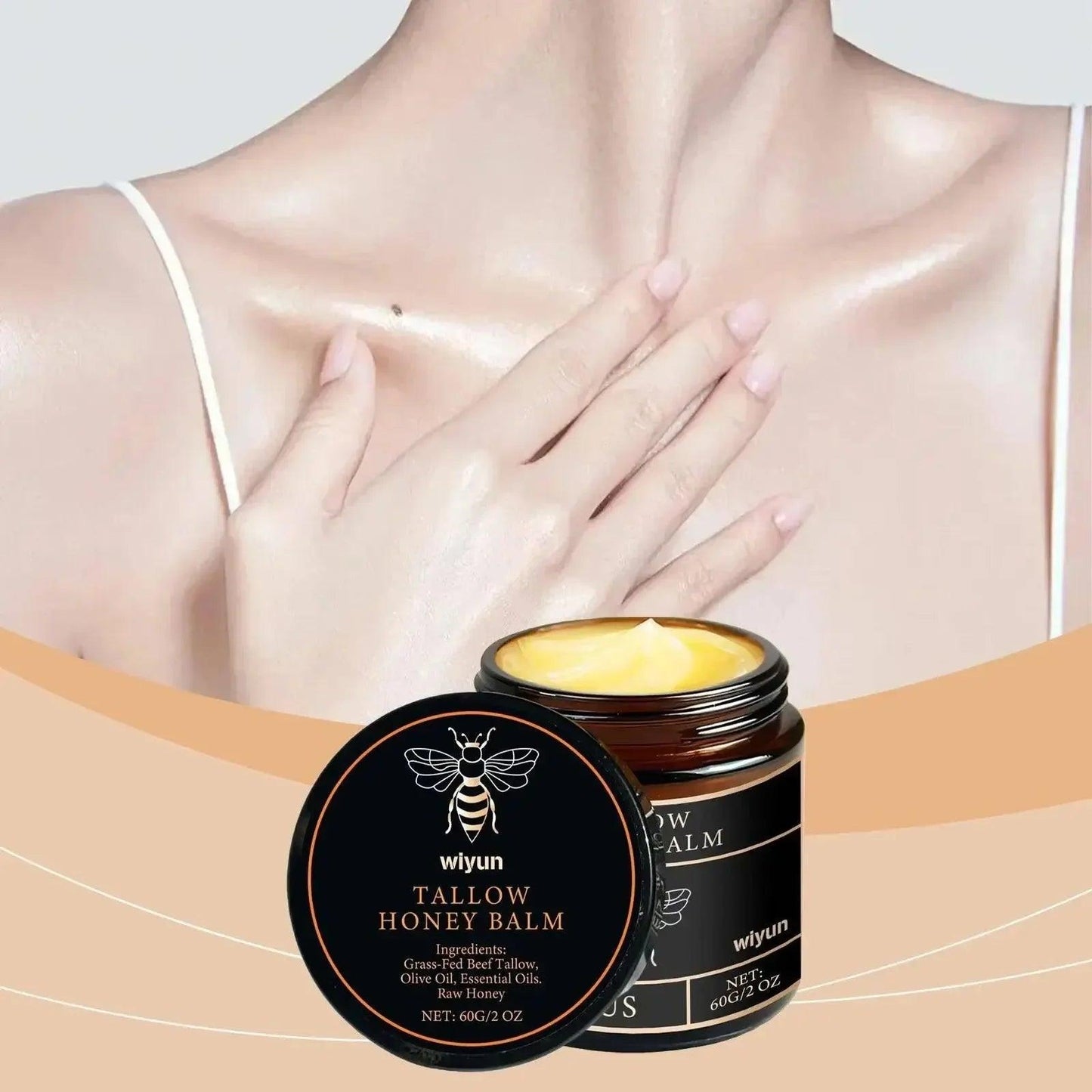 Wiyun Tallow Honey Balm for glowing skin, featuring raw honey & olive oil, perfect for women's beauty routine