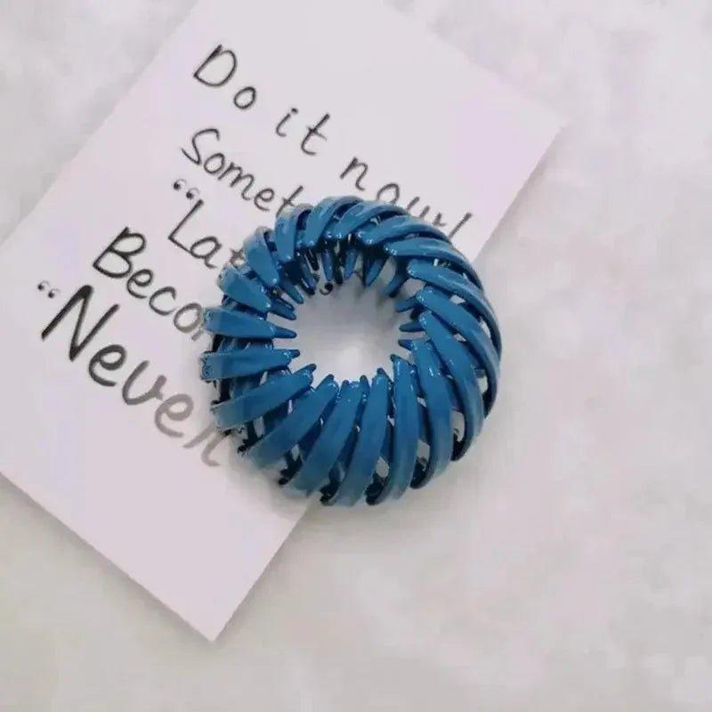 Blue spiral hair tie on motivational note, women's fashion accessory