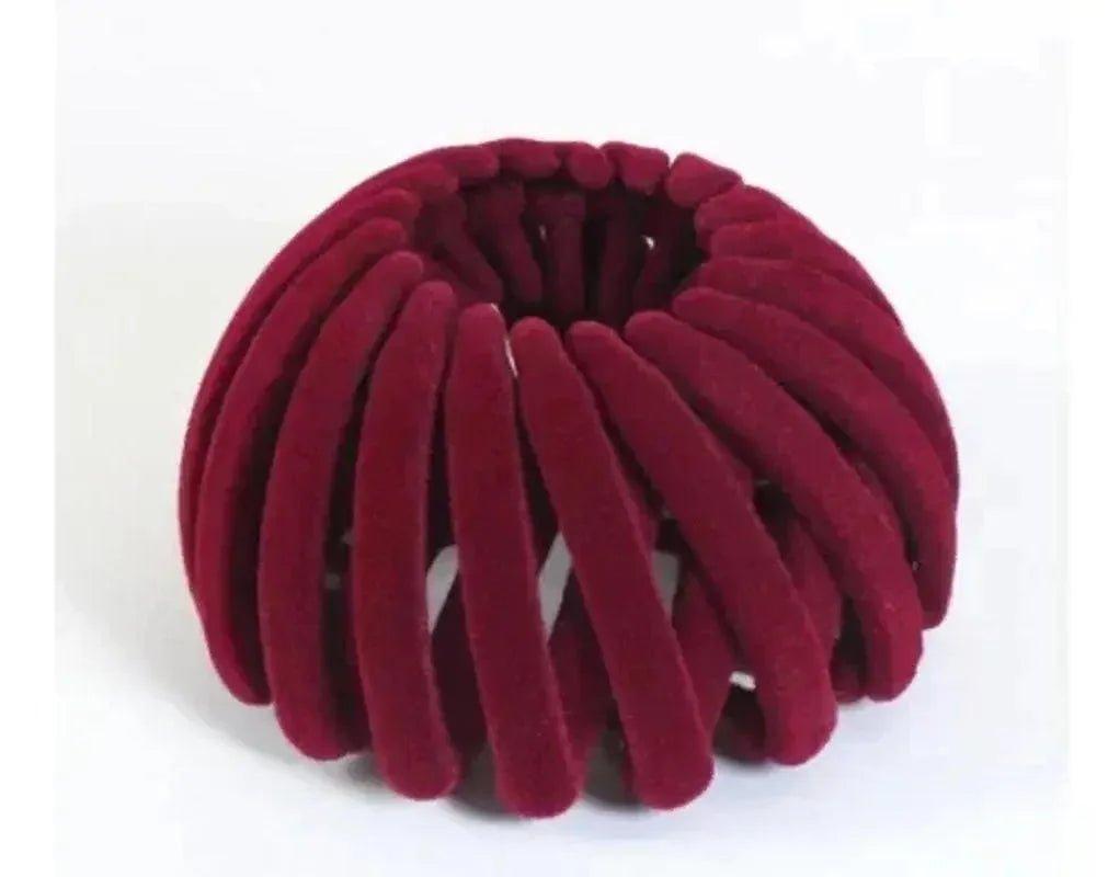 Burgundy velvet hair scrunchie for women's fashion styling