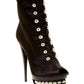 Black peep-toe stiletto boot with lace-up front and metallic studs, women's fashion footwear