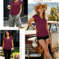 Women's burgundy cap sleeve V-neck tops for casual or trendy outfits, styled with cargo pants, shorts, or leggings
