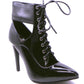 Black patent leather lace-up ankle boot with stiletto heel, women's fashion footwear