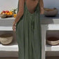 Olive green backless maxi dress for women, stylish summer fashion with open back detail