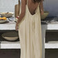 Cream backless maxi dress for women, summer beach fashion, flowy sleeveless design