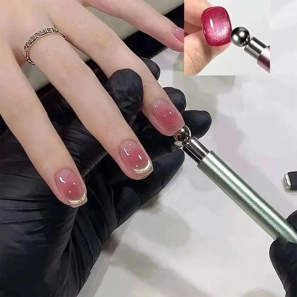 Nail art tool applying glitter gel polish for trendy manicure design