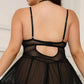 Black sheer lace lingerie set with open back and tulle skirt, women's fashion