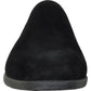 Black suede women's flat shoe with rounded toe and rubber sole