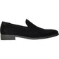 Black velvet loafer for women, stylish slip-on shoe with low heel, perfect for fashion and comfort.