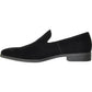 Black velvet women's slip-on loafers with low heel, stylish fashion footwear