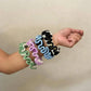 Colorful crochet hair scrunchies on wrist, women's fashion accessories