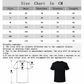 Women's fashion t-shirt size chart in cm with measurements for bust, shoulder, sleeves, length