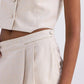 Beige plaid women's cropped blazer and high-waisted pleated pants set, stylish fashion outfit