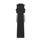 Black sleeveless maxi dress with side lace-up detailing, women's fashion