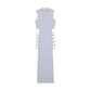 White sleeveless maxi dress with side lace-up detailing, elegant women's fashion