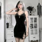 Black velvet lace dress with cross pendant, gothic fashion for women