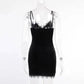 Black lace trim slip dress on mannequin, women's fashion
