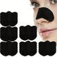 Black nose strips for blackhead removal, shown with woman's face, beauty skincare product