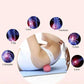 Woman using pink spiky massage ball for shoulder, back, and neck pain relief