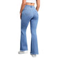 Women's high-waisted flare jeans with frayed hem, stylish denim fashion