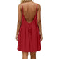 Red backless women's dress with thin straps and drawstring detail, perfect for summer fashion.