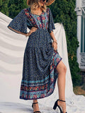Elegant Casual Long Dress Boho Print Design Short Sleeve V Neck Summer Dress For Women 2024 Fashion - Womans Fashion