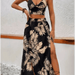 Elegant Deep V - neck Dress Women Summer Sleeveless Printed Vest Skirt Set Sexy High Slit Trend Dresses - Womans Fashion