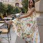 Elegant Printed Flower Women's Dress Contrast Sleeveless Halter Waist - Closed A - Line Lady Dresses Summer Fashion Vacation Robe - Womans Fashion