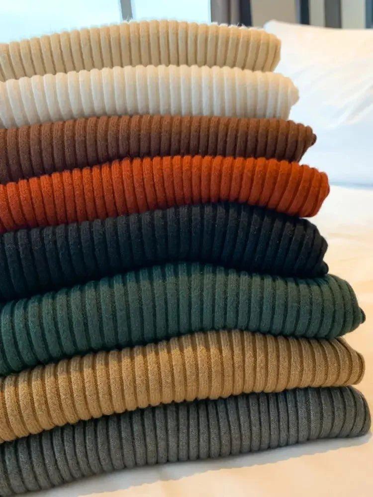 Stacked corduroy women's tops in neutral and earth tones for casual fashion