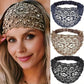 Lace headband with floral embroidery and beads, women's fashion accessory in gold, navy, and black