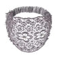 Elegant gray lace headband with floral embroidery and pearl beads, perfect for women's fashion