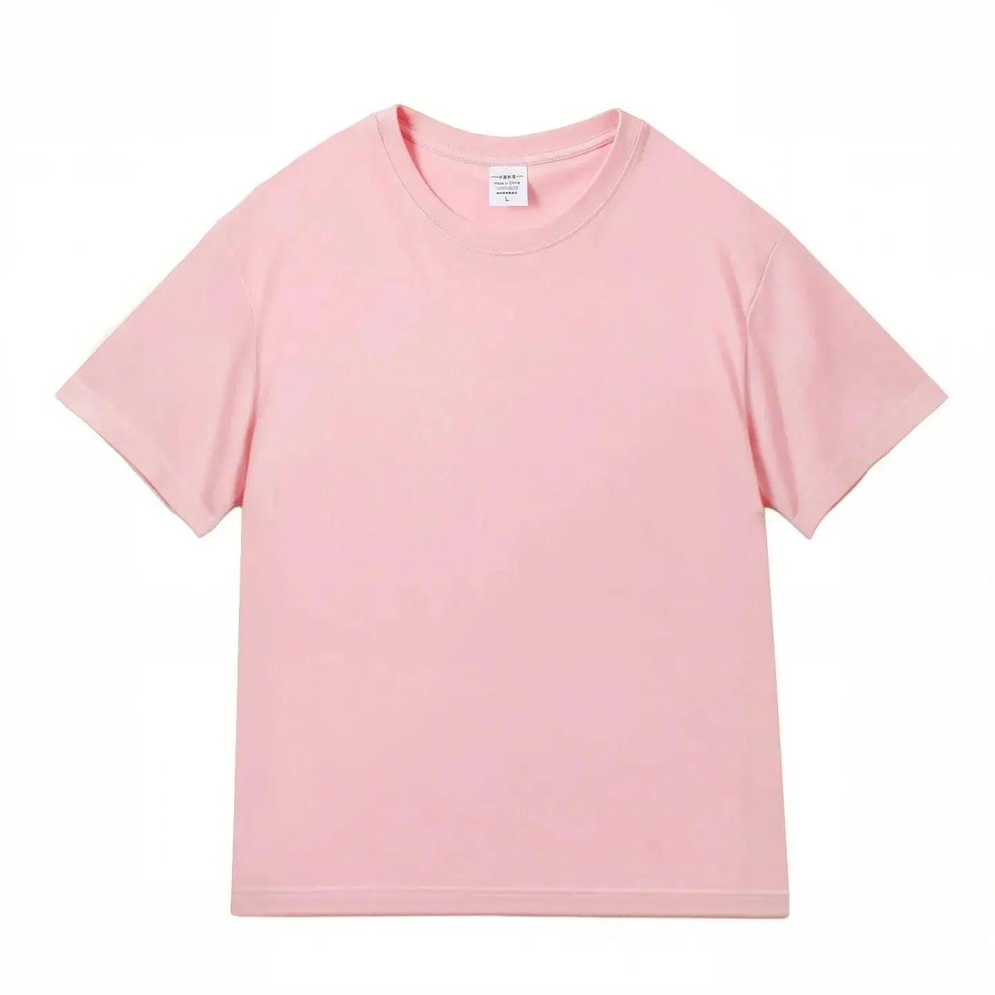 Soft pink women's basic t-shirt, casual fashion top, solid color, round neck, short sleeve
