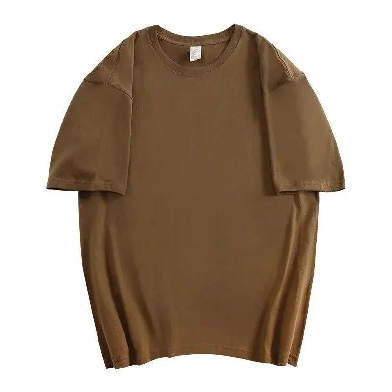 Brown oversized women's fashion t-shirt with relaxed fit and short sleeves