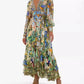Floral print maxi dress with V-neck, long sleeves, and ruffled hem for women's fashion